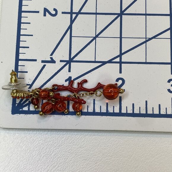 Joan Rivers Enamel Faux Coral Branch Beaded Dangle Post Earrings Red - Picture 5 of 7